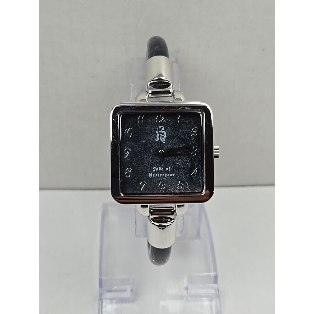 Jade Of Yesteryear Womens Silver Square Watch Black Jade Dial Quartz New Battery